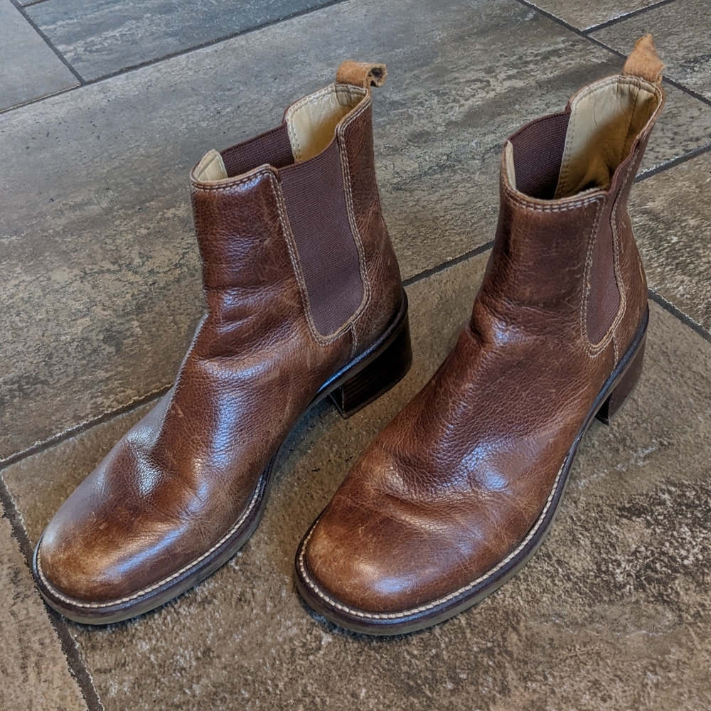 Rockport Leather Stacked Heel Chelsea Boots Brown Size 7.5